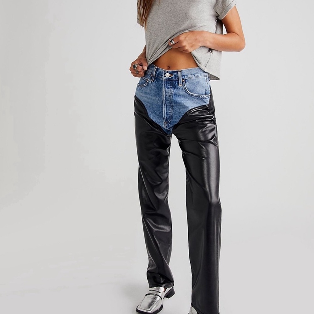 AGOLDE Harley Denim/Faux Leather Straight Jeans